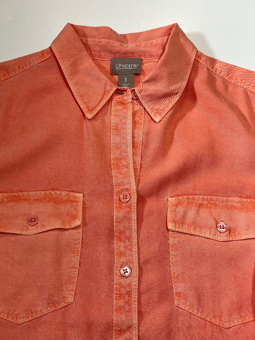 Chico's Button Down Shirt Blouse Tangerine Size 1 excellent condition